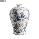 Blue & white porcelain vase living room floral bird decor