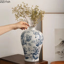 Blue & white porcelain vase living room floral bird decor
