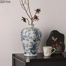 Blue & white porcelain vase living room floral bird decor