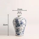 Blue & white porcelain vase living room floral bird decor