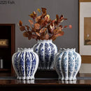 DecorBites™ Blue & White Porcelain Vase Desk Decor with Artificial Flowers