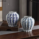 DecorBites™ Blue & White Porcelain Vase Desk Decor with Artificial Flowers