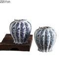 DecorBites™ Blue & White Porcelain Vase Desk Decor with Artificial Flowers