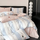 Blue & white striped embroidered kiss me duvet cover set bedroom