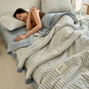 Blue & white striped soya fibre jacquard summer quilt bedroom comforter