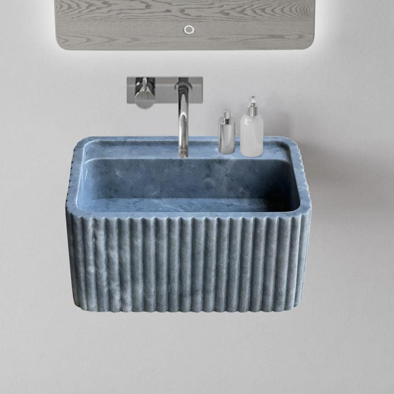 Bluestone Marble Rectangular Wall-mount Bathroom Sink Fluted (W)16" (L)24" (H)12" installed contemporary bathroom