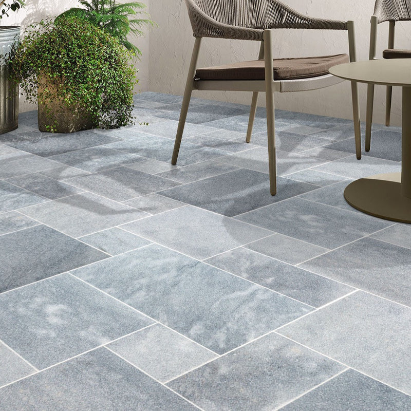 bluestone pavers floor tile pattern installed outside patio view