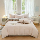 Blush pink & gray cotton bedding set bedroom zigzag stitch cover