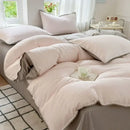 Blush pink & gray cotton bedding set bedroom zigzag stitch cover