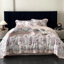 Blush rose eucalyptus fiber flowers bedding set bedroom satin soft