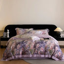 Blush rose eucalyptus fiber flowers bedding set bedroom satin soft