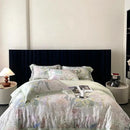 Blush rose eucalyptus fiber flowers bedding set bedroom satin soft