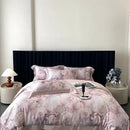 Blush rose eucalyptus fiber flowers bedding set bedroom satin soft