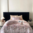 Blush rose eucalyptus fiber flowers bedding set bedroom satin soft