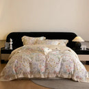 Blush rose eucalyptus fiber flowers bedding set bedroom satin soft