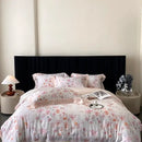 Blush rose eucalyptus fiber flowers bedding set bedroom satin soft