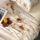 Blush rose eucalyptus fiber flowers bedding set bedroom satin soft