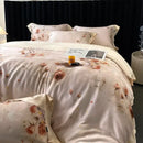 Blush rose eucalyptus fiber flowers bedding set bedroom satin soft