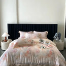 Blush rose eucalyptus fiber flowers bedding set bedroom satin soft