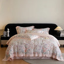 Blush rose eucalyptus fiber flowers bedding set bedroom satin soft