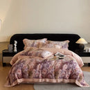 Blush rose eucalyptus fiber flowers bedding set bedroom satin soft