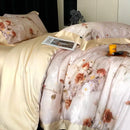 Blush rose eucalyptus fiber flowers bedding set bedroom satin soft