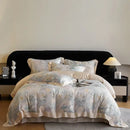 Blush rose eucalyptus fiber flowers bedding set bedroom satin soft