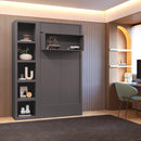 Easy-Lift Twin Murphy Wall Bed in Dark Grey with Bookshelf