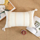 Bohemian beige cushion cover – living room tasseled throw pillow