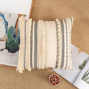 Bohemian beige cushion cover – living room tasseled throw pillow