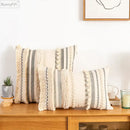 Bohemian beige striped cushion cover with tassels for living room
