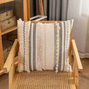 Bohemian beige striped cushion cover with tassels for living room