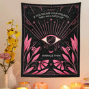Bohemian black and pink botanical eye tapestry bedroom wall hanging