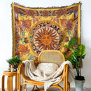 Bohemian camping blanket yellow sun pattern living room throw