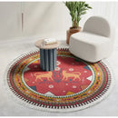 Bohemian ethnic round area rug red and gold lion bedroom decor