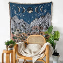 Bohemian floral celestial woven throw blanket living room fringed tapestry