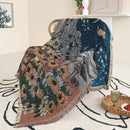 Bohemian floral celestial woven throw blanket living room fringed tapestry
