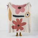 Bohemian flower knitted throw blanket cream floral bedroom decor