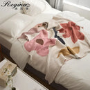 Bohemian flower knitted throw blanket cream floral bedroom decor