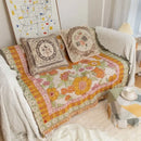 Bohemian flowers woven sofa blanket living room fringed throw