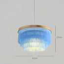 Bohemian gold tiered chandelier gray & golden fringe bedroom light
