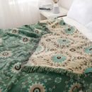 Bohemian green floral cotton throw blanket living room bed cover