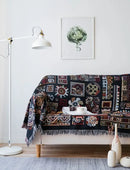 Bohemian jacquard throw blanket black & red living room bedspread