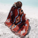 Bohemian knit throw blanket red & blue geometric living room decor