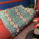 Bohemian knit throw blanket red & blue geometric living room decor