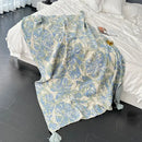 Bohemian knitted blanket earthy tones bedroom throw with tassels