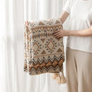 Bohemian knitted oat beige & brown tassel blanket bedroom throw