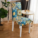 Bohemian mandala stretch chair cover navy & gold dining room slipcover