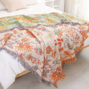 Bohemian orange & green floral sofa blanket living room throw