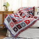 Bohemian pink & red knitted cotton throw blanket bedroom decor